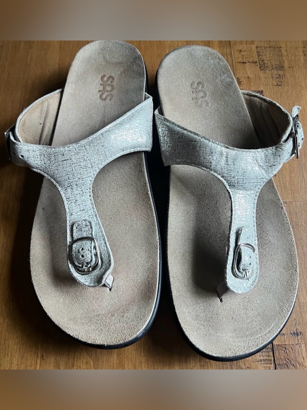 SAS Sanibel Metallic Thong Slip On Sandals 9